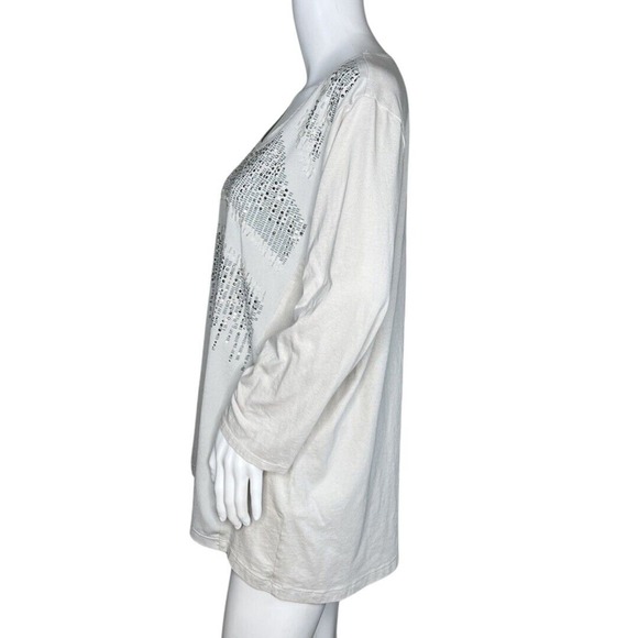 Chicos Shirt Womens XL Light Gray Embellished Mixed Media Updated Basic Party - Picture 3 of 8